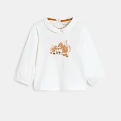 بلوزة بطبعة سنجاب باللون الأبيض للفتيات الصغيرات